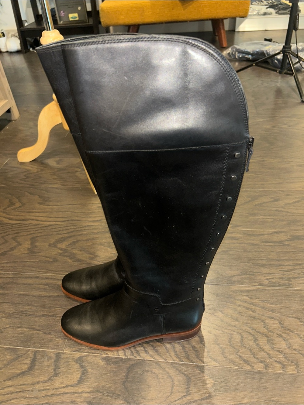 Franco Sarto Black Leather Ankle Boots with Brown Sole - Picture 4 of 8